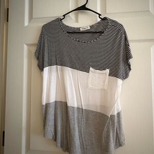 Ginger G Striped Short Sleeve Top - Black, White, and Gray
